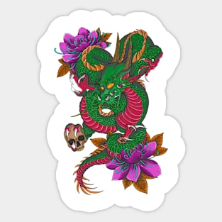 Green Dragon Peony Sticker